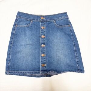 Wax Jean Medium Dark Wash Blue Denim A-Button Front Mini Skirt